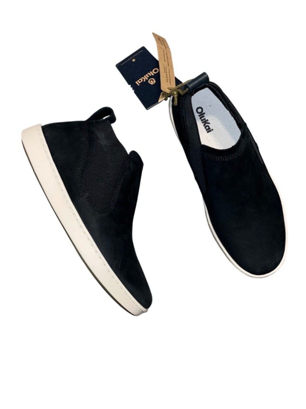 Olukai Full Grain Waterproof Leather Black Pehuea Slip On US7.5 Shoes Boots  NWT